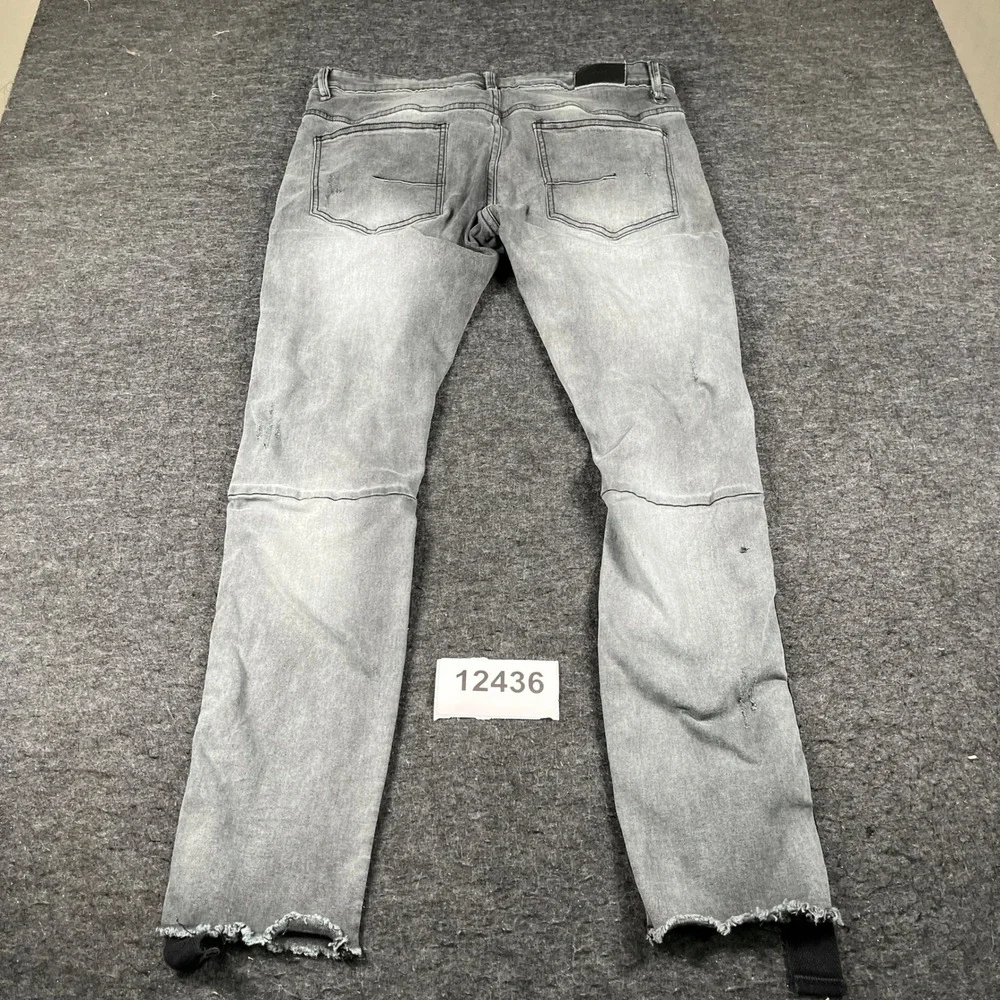 KDNK Skinny Jeans Mens 36 Gray Frayed Hem Distressed Whiskers Detail Outdoor